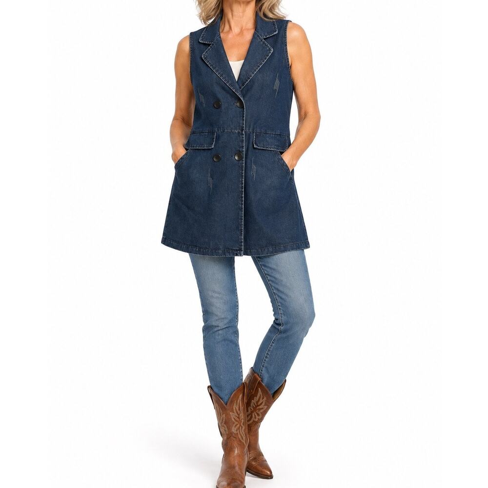 Dark Wash Longlie Double Breasted Blazer Vest